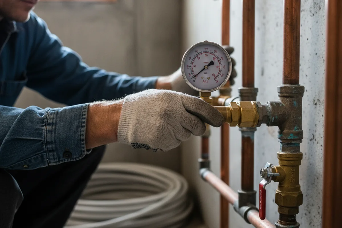 Pressure testing a repaired line during Water Line Repair in Naval Air Station Jrb